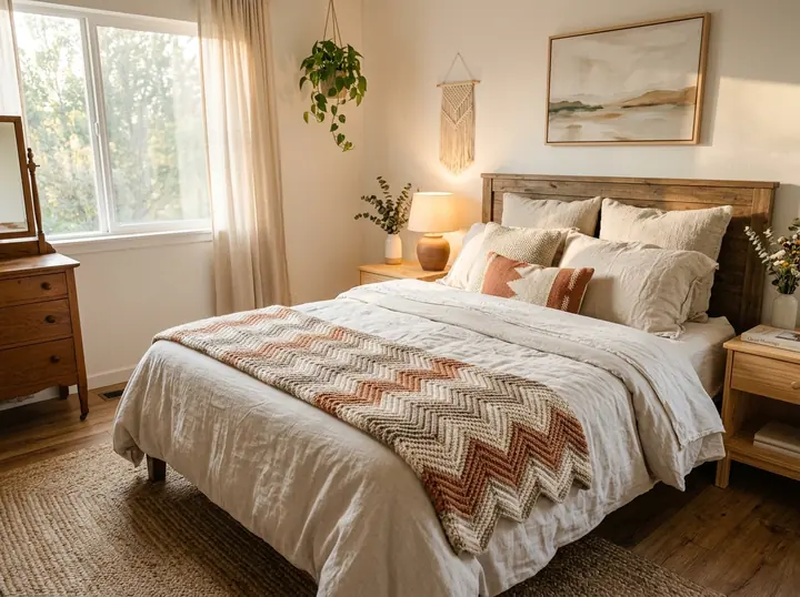 Quarto com peseira de croché em chevron
